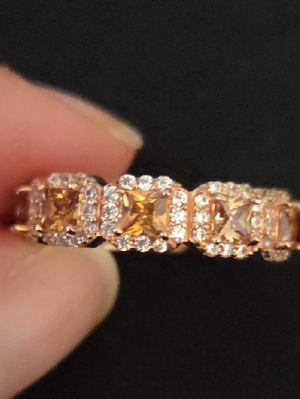 Rose Gold And CZ Suzy Levian Halo Eternity Band Princess And Round 925 Sz5.5